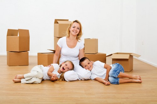 Packed student belongings ready for removals in Chiswick